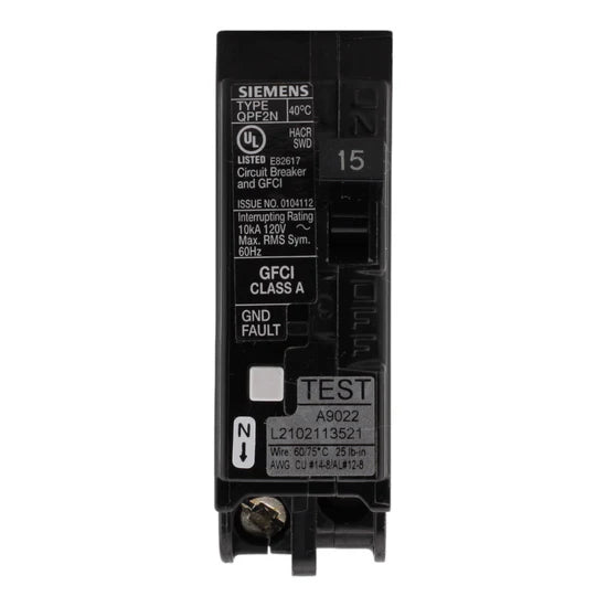 Siemens QF115AN 15A Single-Pole GFCI Circuit Breaker – Plug-On Neutral