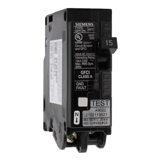 Siemens QF115AN 15A Single-Pole GFCI Circuit Breaker – Plug-On Neutral