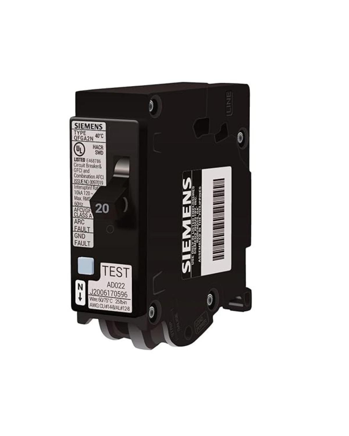 Siemens Q120DFN 20A Single-Pole Dual Function AFCI/GFCI Circuit Breaker – Plug-On Neutral