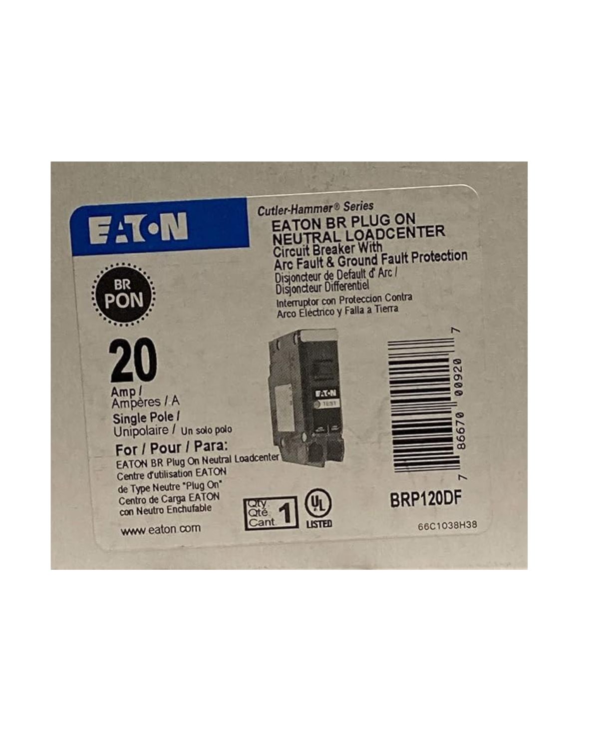 Eaton BRP120DF 20A Single-Pole Dual Function AFCI GFCI Circuit Breaker – Plug-On Neutral