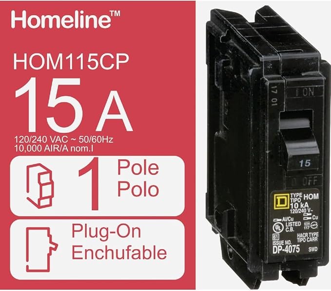 Square D HOM115CP 15A Single-Pole Circuit Breaker