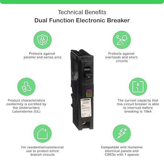 Square D HOM120PDFC 20A Single-Pole Dual Function AFCI GFCI Circuit Breaker – Plug-On Neutral