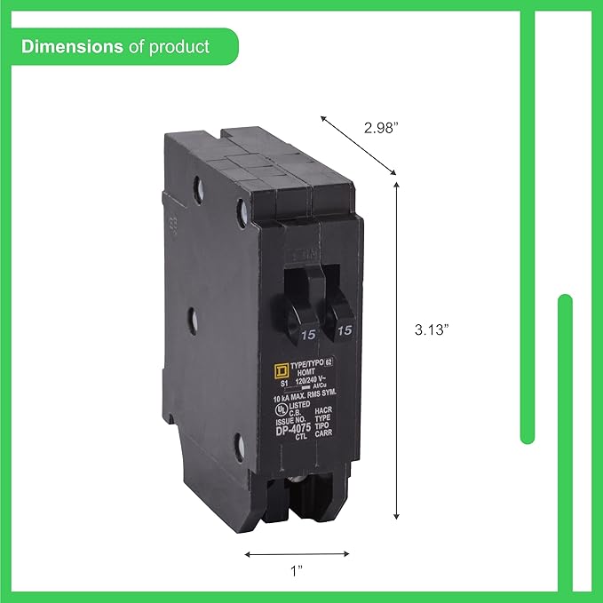 Square D HOMT1515 15A/15A Tandem Circuit Breaker – Single-Pole