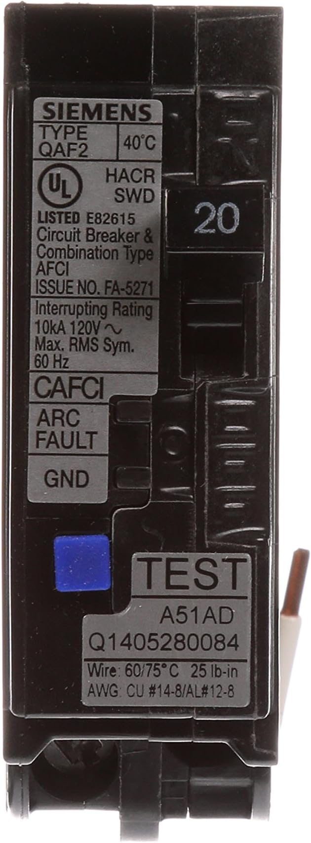 Siemens QA120AFC 20A Single-Pole AFCI Circuit Breaker