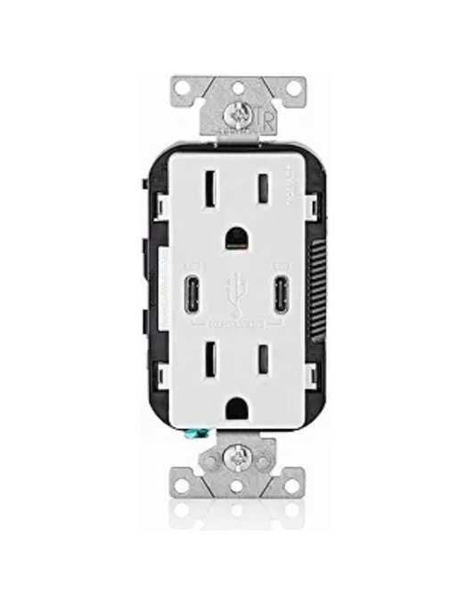 Leviton T5635-W 15A Tamper-Resistant USB Outlet with Type A & Type-C Ports, White