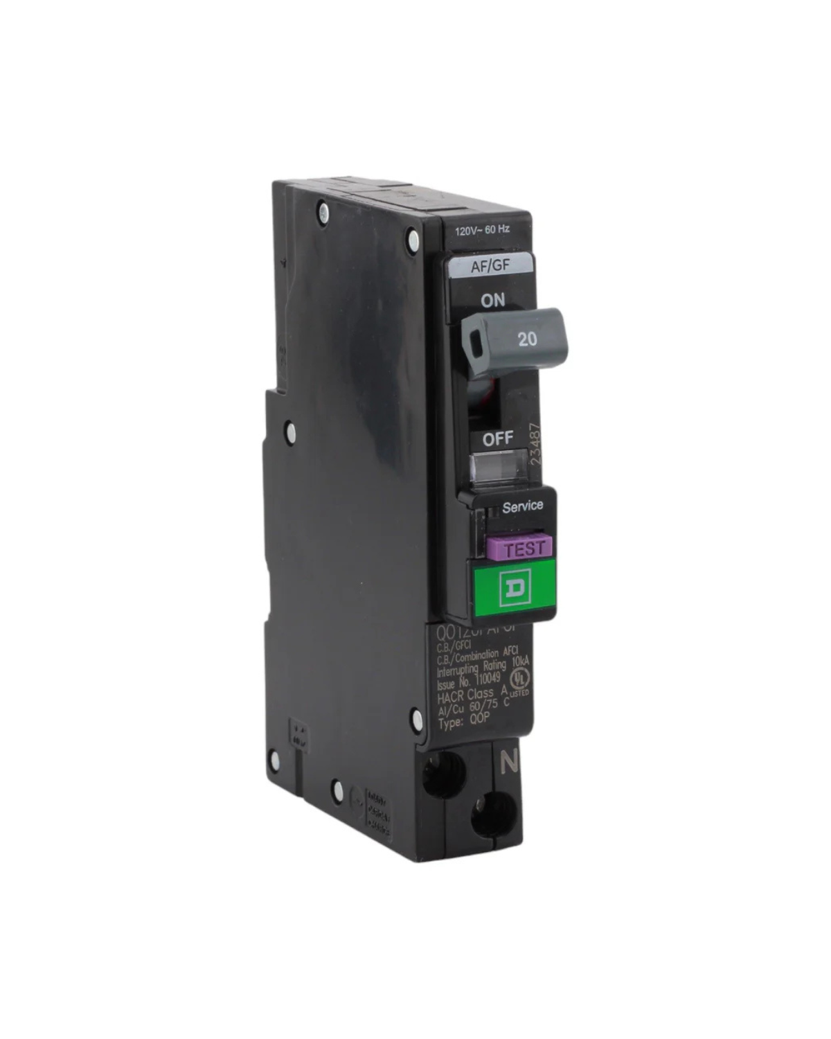 Square D QO120PAFGF 20A Double-Pole Plug-on Neutral AFCI/GFCI Circuit Breaker