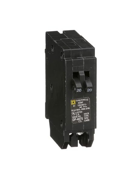 Square D HOMT2020 20A/20A Tandem Circuit Breaker – Double-Pole