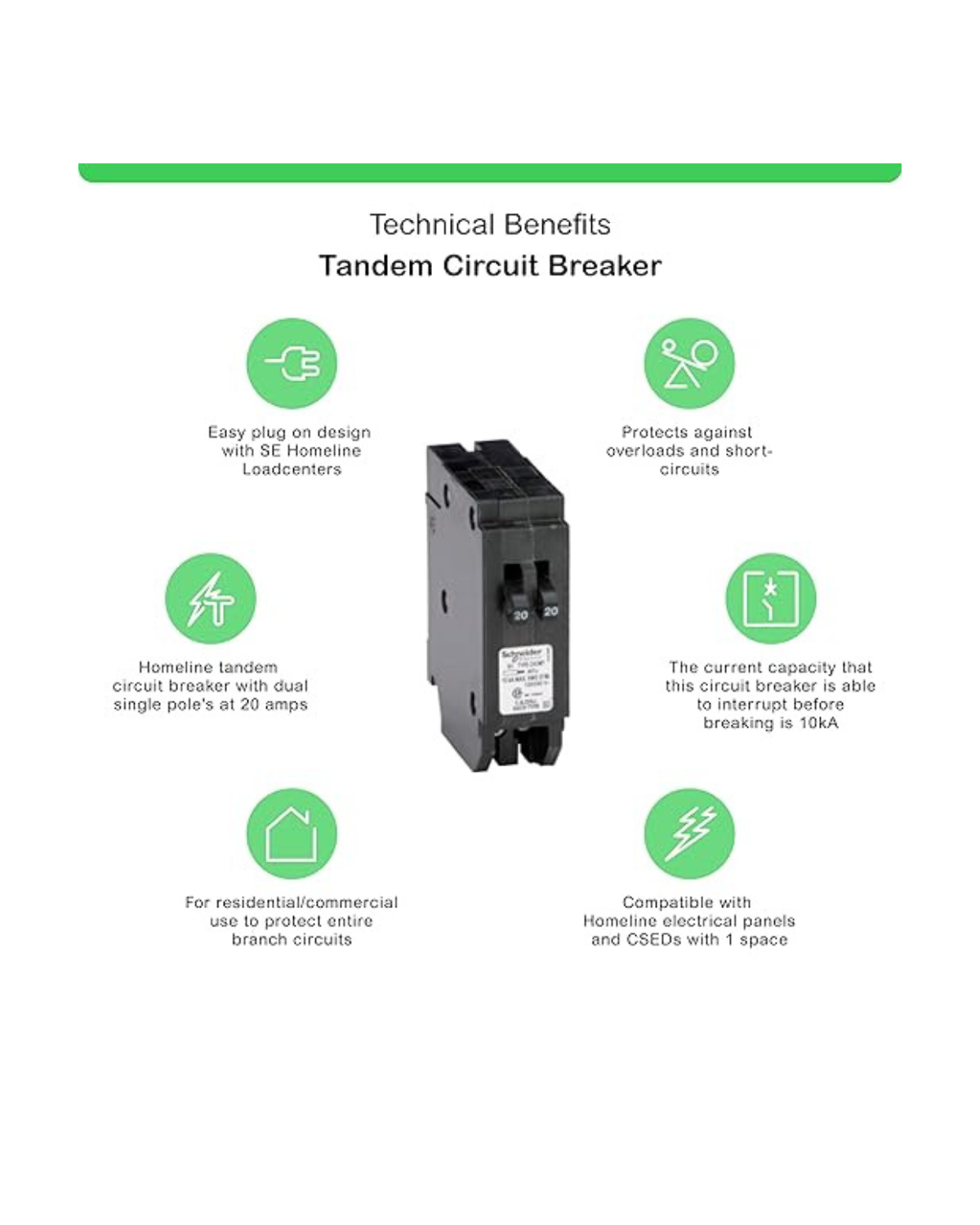 Square D HOMT2020 20A/20A Tandem Circuit Breaker – Double-Pole