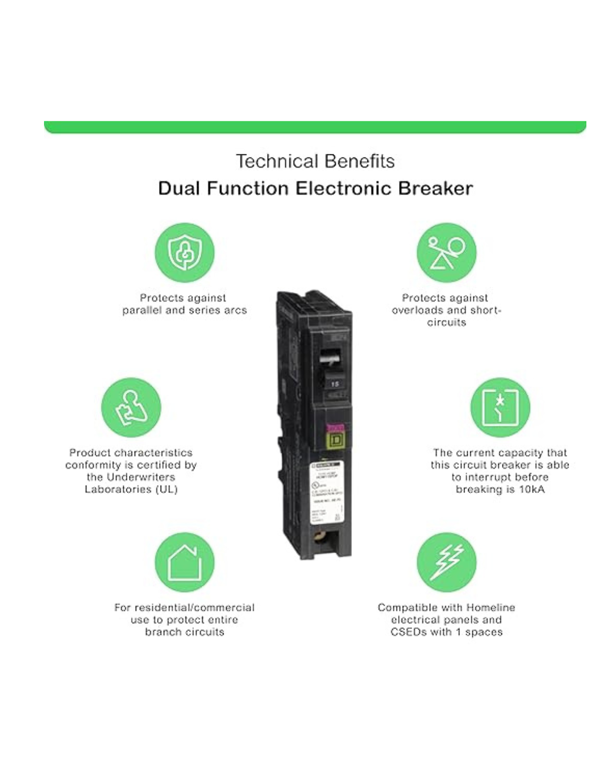 Square D HOM115PDFC 15A Plug-On Neutral Dual-Function Circuit Breaker