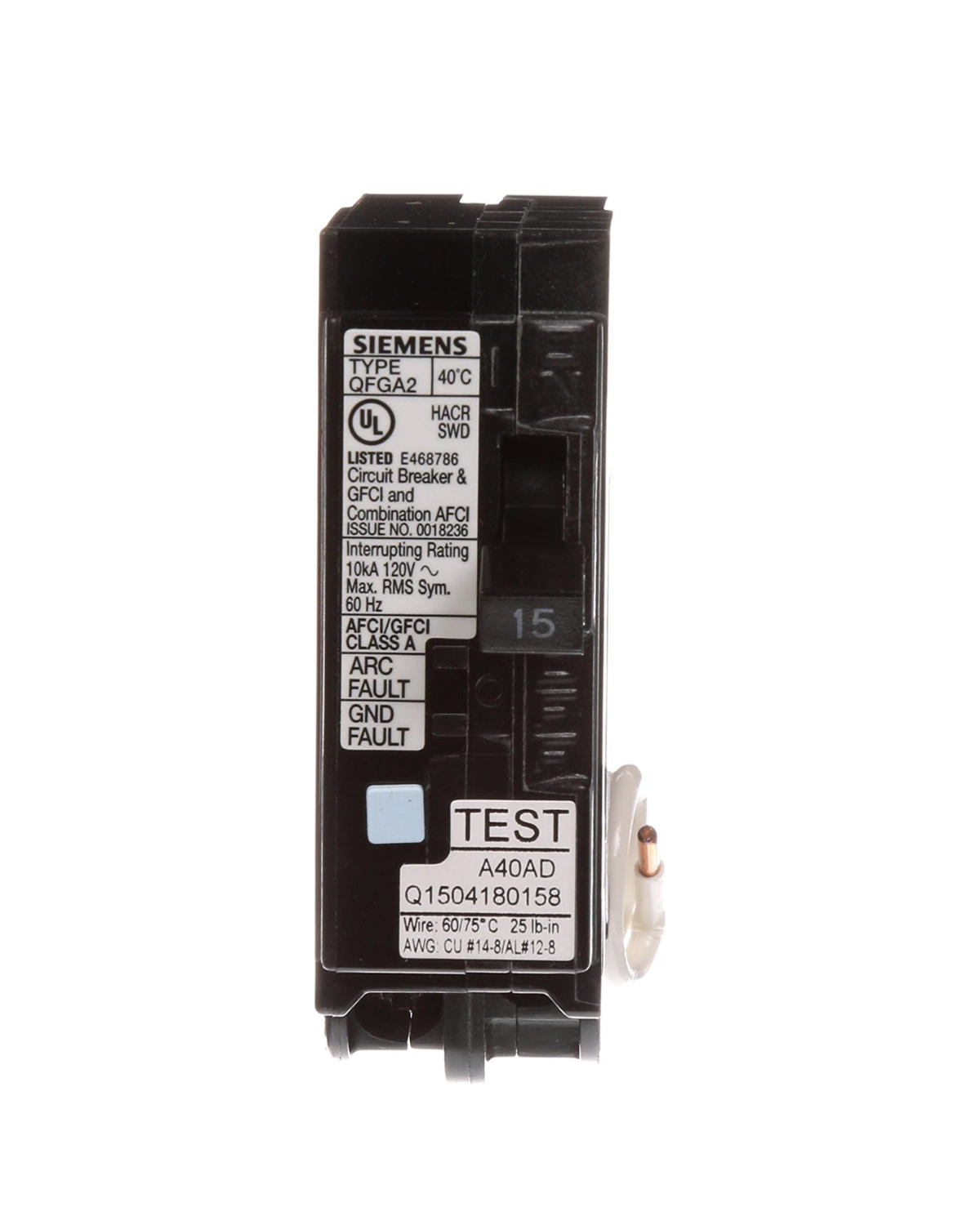 Siemens Q115DF 15A Single-Pole Dual Function Circuit Breaker (AFCI/GFCI)