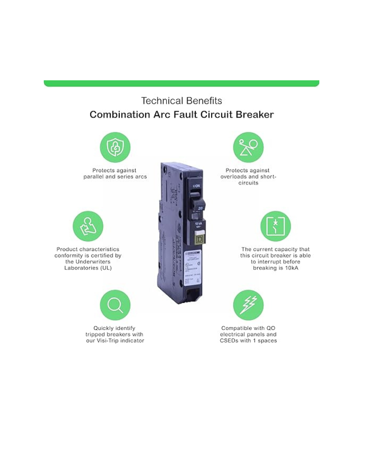 Square D QO120PCAFIC 20 Amp 1-Pole Dual Function Circuit Breaker – Arc Fault & Ground Fault Protection