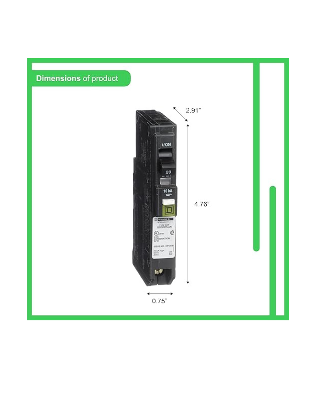 Square D QO120PCAFIC 20 Amp 1-Pole Dual Function Circuit Breaker – Arc Fault & Ground Fault Protection