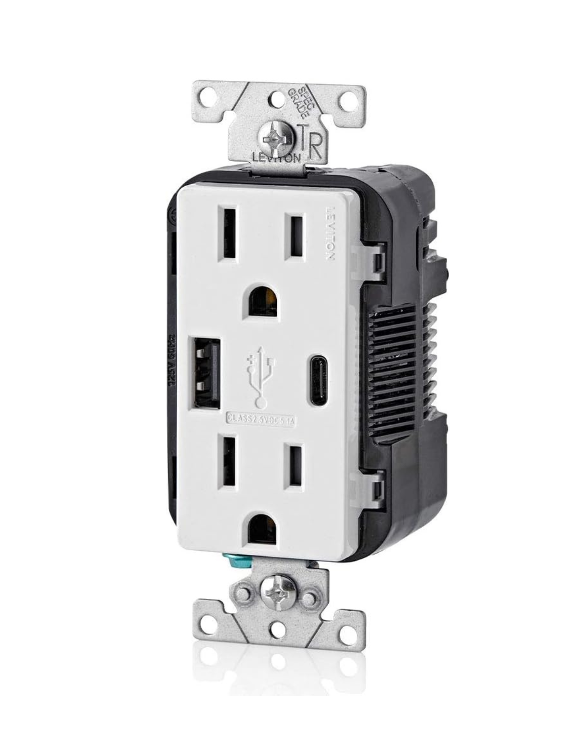 Leviton T5638 15A Tamper-Resistant Outlet with 30W USB-C Power Delivery