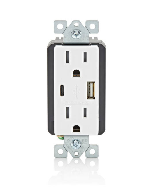 Leviton T5638-W 15A Tamper-Resistant Outlet with 30W USB-C Power Delivery – White (Pack Of 2)