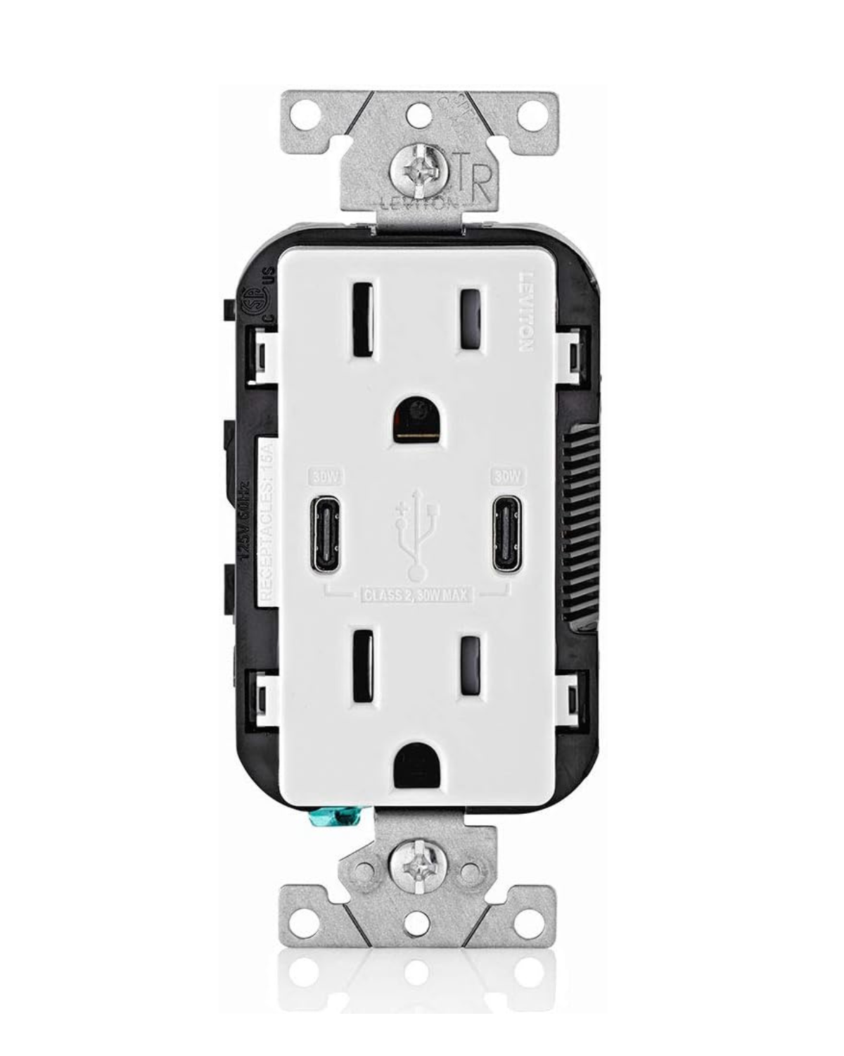 Leviton T5638-W 15A Tamper-Resistant Outlet with 30W USB-C Power Delivery – White (Pack Of 3)