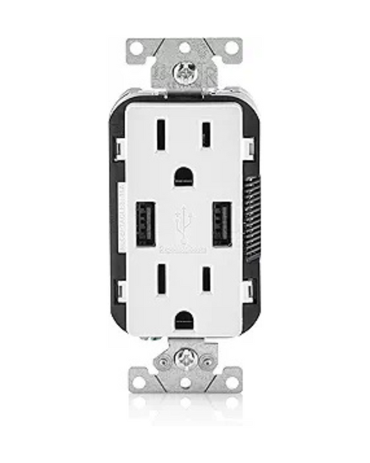 Leviton T5632-W 15A Tamper-Resistant Outlet with USB-C Power Delivery – White (Pack Of 3)