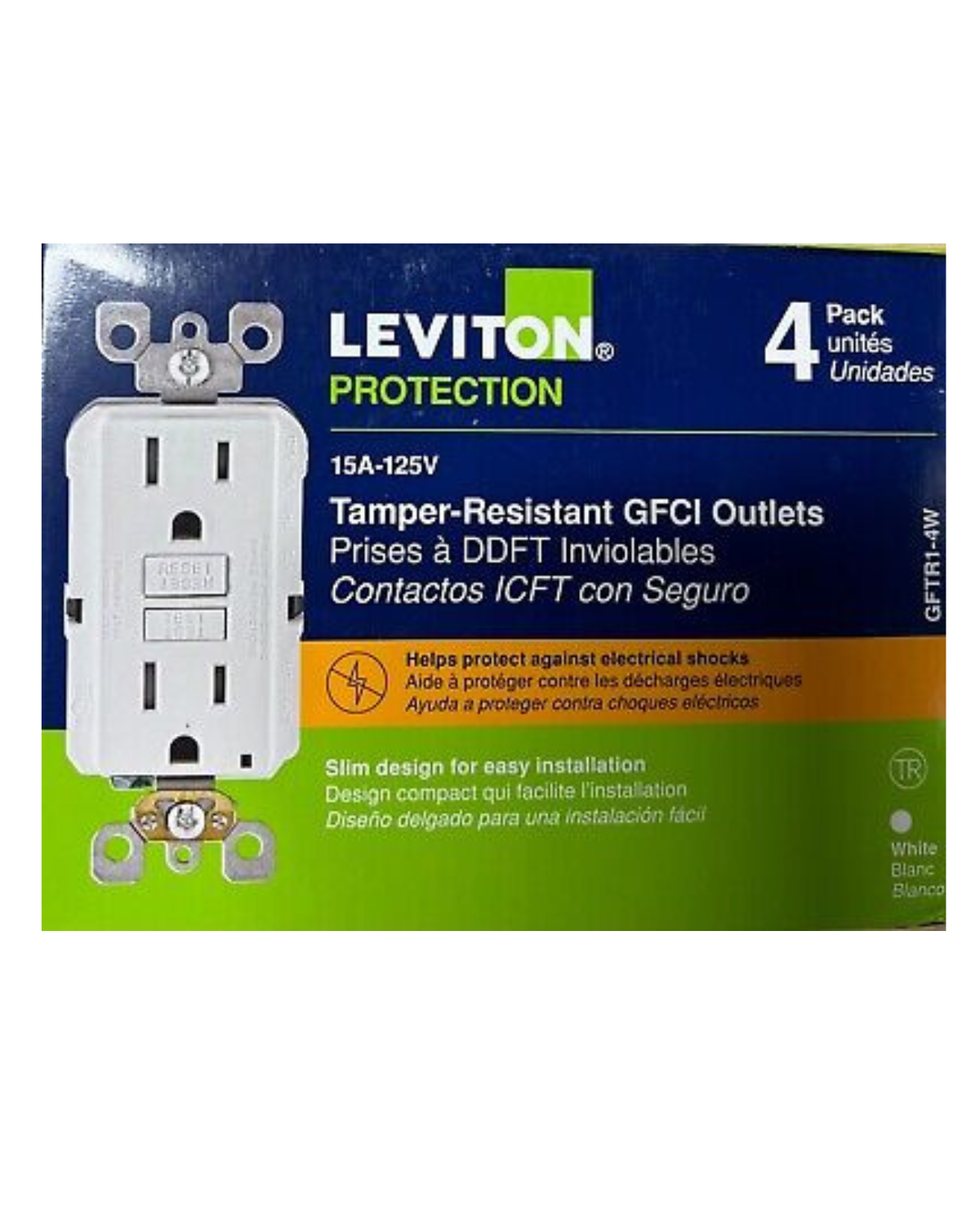 Leviton GFTR1-W 15A Tamper-Resistant GFCI Receptacle with LED Indicator – White (Pack Of 4)