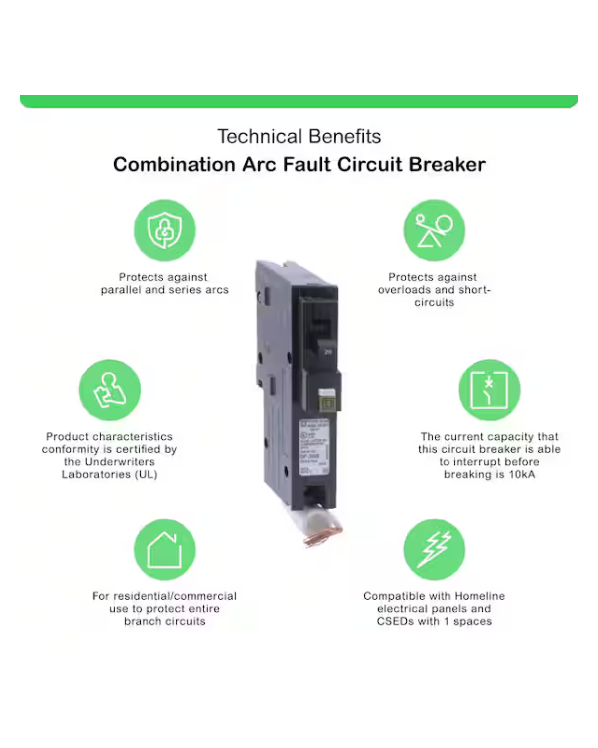 Square D HOM120CAFI / CAFIC 20A Single-Pole AFCI Circuit Breaker – Plug-On Neutral