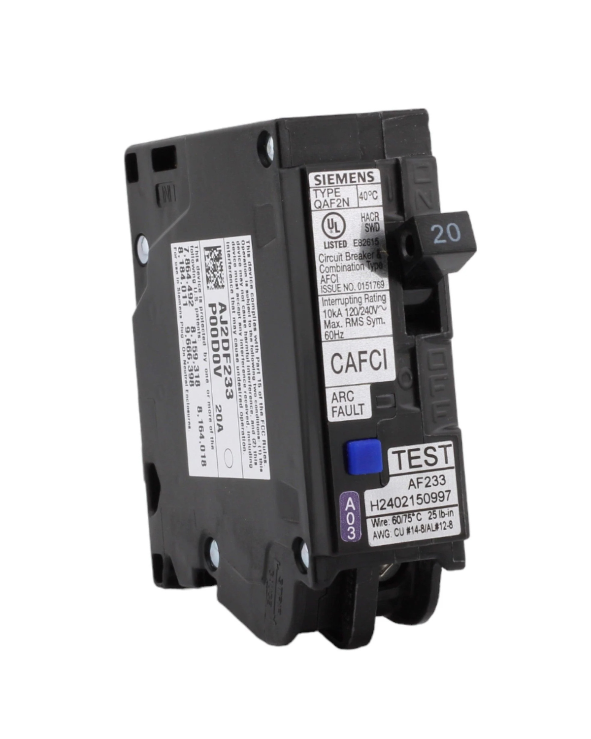 Siemens QA120AFCN 20A Single-Pole AFCI Circuit Breaker – Plug-On Neutral