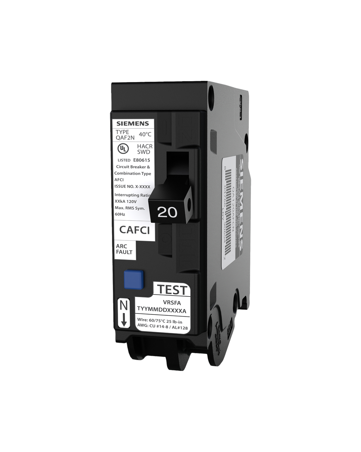 Siemens QA120AFCN 20A Single-Pole AFCI Circuit Breaker – Plug-On Neutral