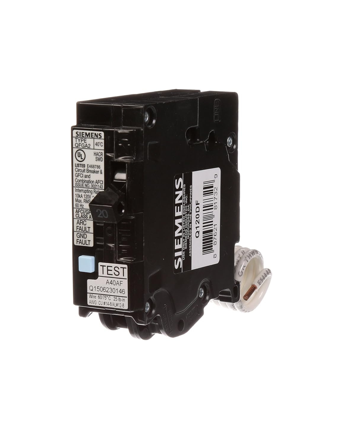 Siemens Q120DF 20A Single-Pole Dual Function AFCI/GFCI Circuit Breaker