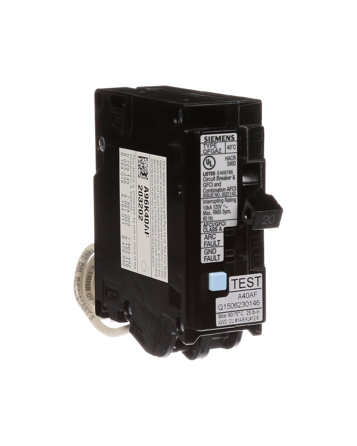 Siemens Q120DF 20A Single-Pole Dual Function AFCI/GFCI Circuit Breaker