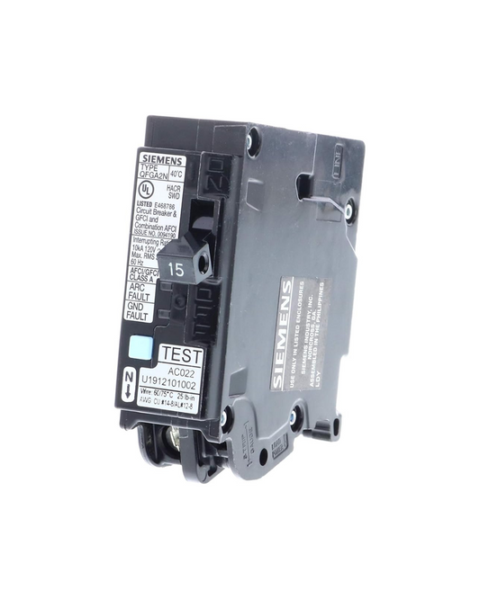 Siemens Q115DFN 15A Single-Pole Dual Function AFCI/GFCI Circuit Breaker – Plug-On Neutral