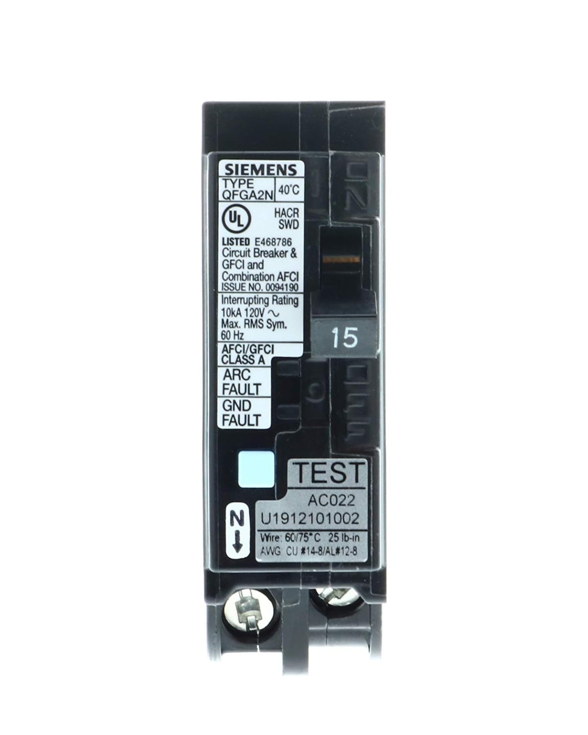 Siemens Q115DFN 15A Single-Pole Dual Function AFCI/GFCI Circuit Breaker – Plug-On Neutral